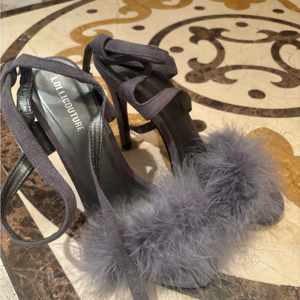 Women's Gray Feathered Heels